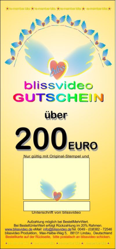 "GESCHENK GUTSCHEIN" über 200€ Wert bei blissvideo